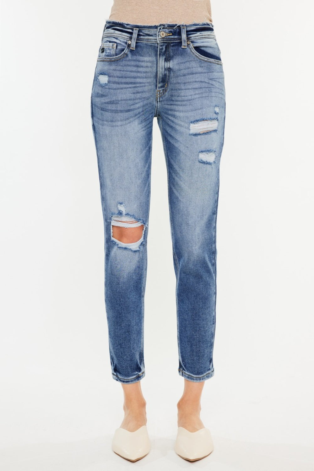 Kancan High Rise Distressed Mom Jeans Trandify deal