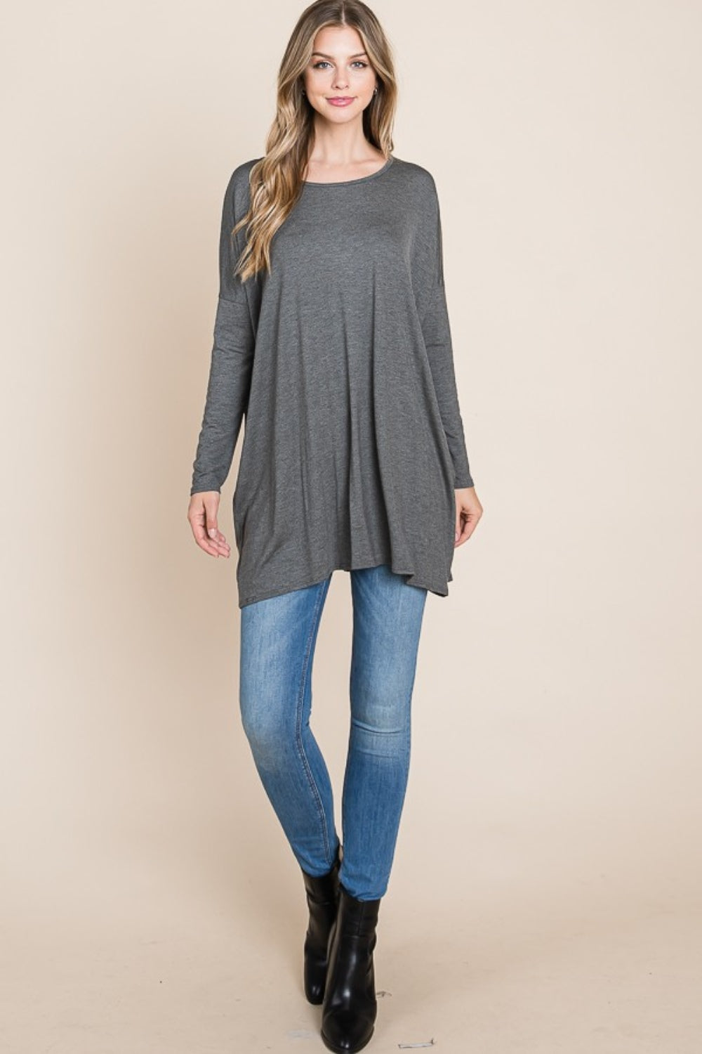 BOMBOM Round Neck Long Sleeve Oversized Top Trandify Deal
