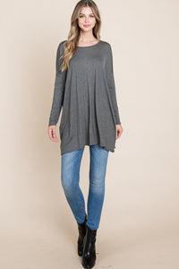 BOMBOM Round Neck Long Sleeve Oversized Top Trandify Deal