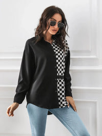 Women’s Checkered Long Sleeve Shirt in Classic Plaid Pattern – Trendy Casual & Office Blouse