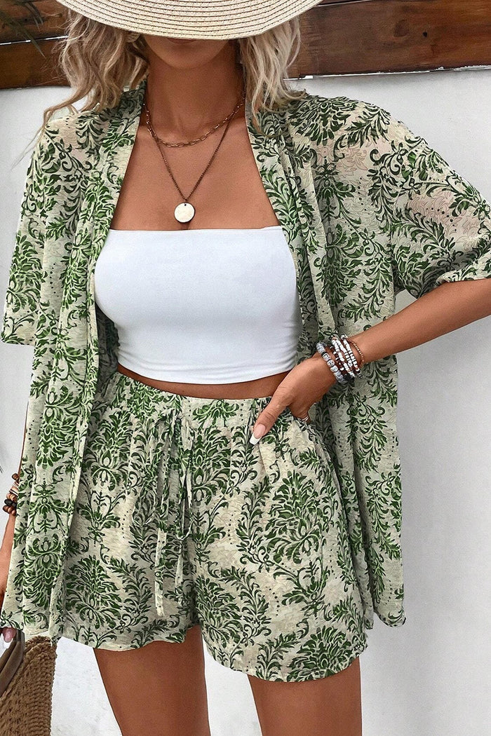 Printed Open Front Top and Shorts Set Trandify deal