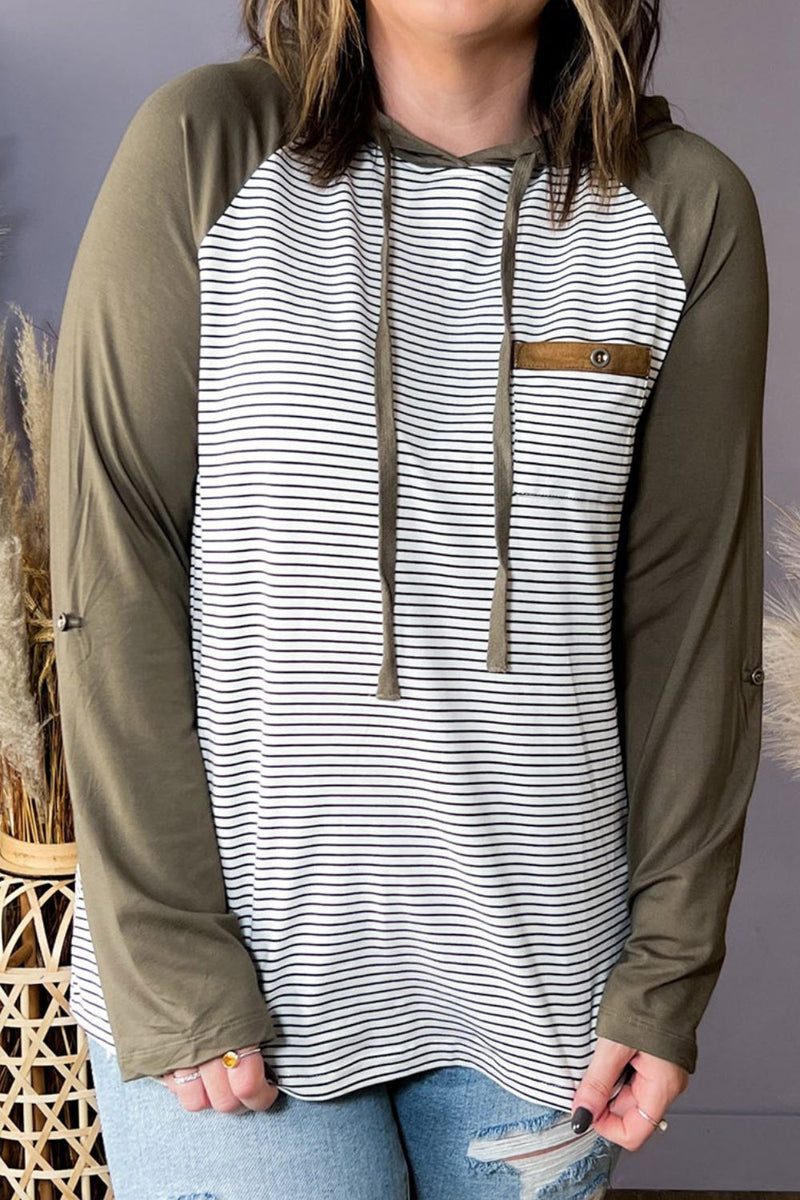 Plus Size Striped Long Sleeve Hoodie Trandify deal