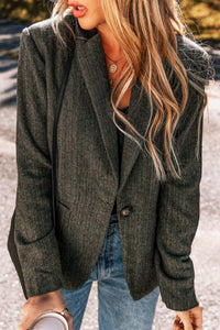 Pocketed Buttoned Long Sleeve Blazer Trandify Deal