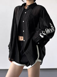 Women’s oversized button-up long sleeve shirt in beige, relaxed fit linen blend top for casual outfits