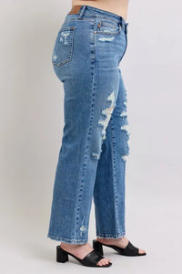 Judy Blue Destroyed Straight Leg Jeans high waist style