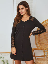 Lace Detail Long Sleeve Mini Lounge Dress Trandify Deal
