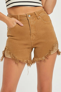 RISEN High Waist Frayed Hem Denim Shorts Trandify deal