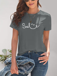 SMILE Round Neck Short Sleeve T-Shirt Trandify deal