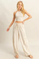 Crop Top and Cargo Pants Set in Beige, modeled for a Y2K streetwear look.