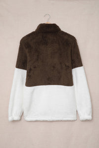 Color Block Half Zip Long Sleeve Fuzzy Sweatshirt Trandify Deal