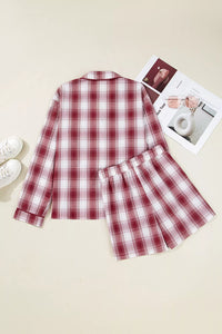 Women's Plaid Loungewear Set | Cotton Button-Down Shirt & Shorts