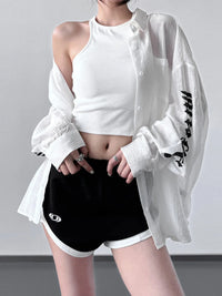 Women’s oversized button-up long sleeve shirt in beige, relaxed fit linen blend top for casual outfits