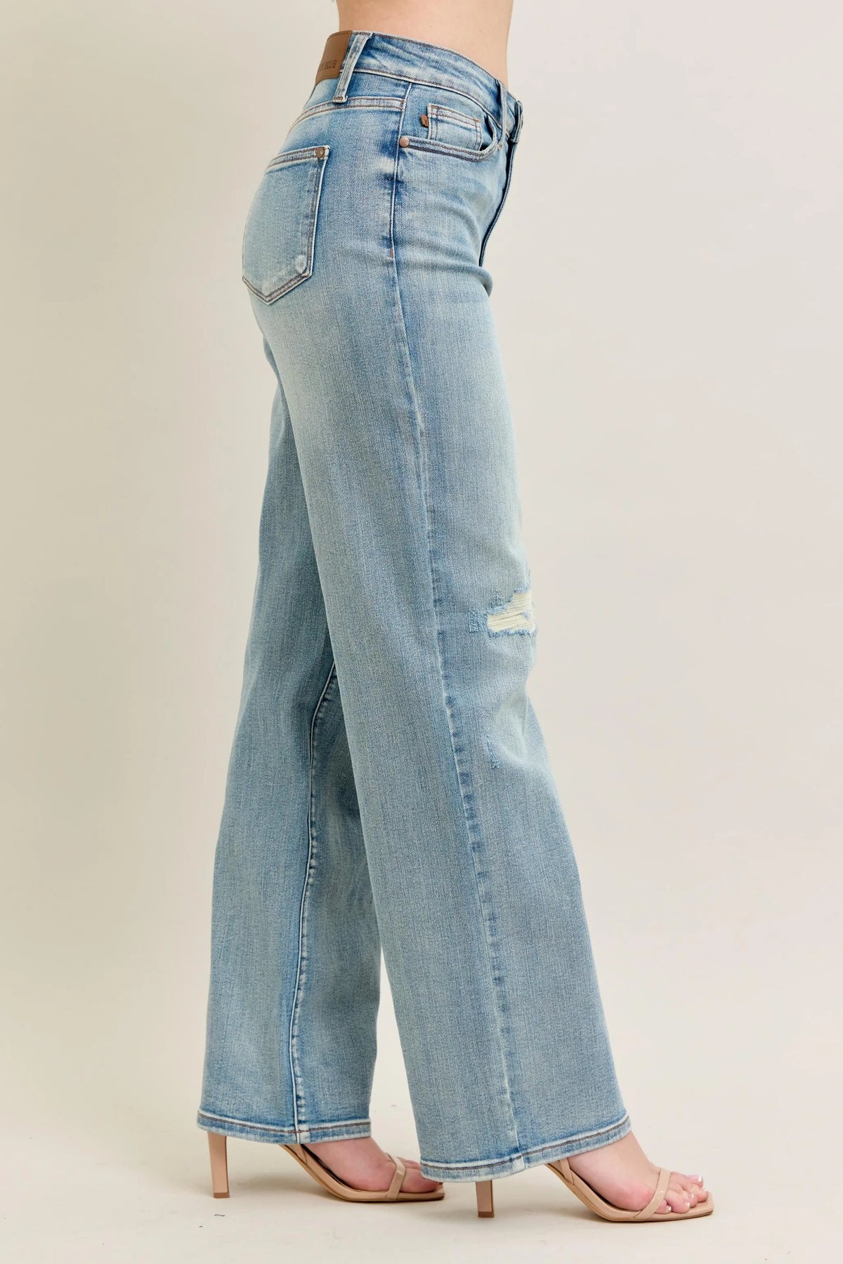 Judy Blue Destroyed Knee Patch Jeans women's straight leg destroyed detail denim
