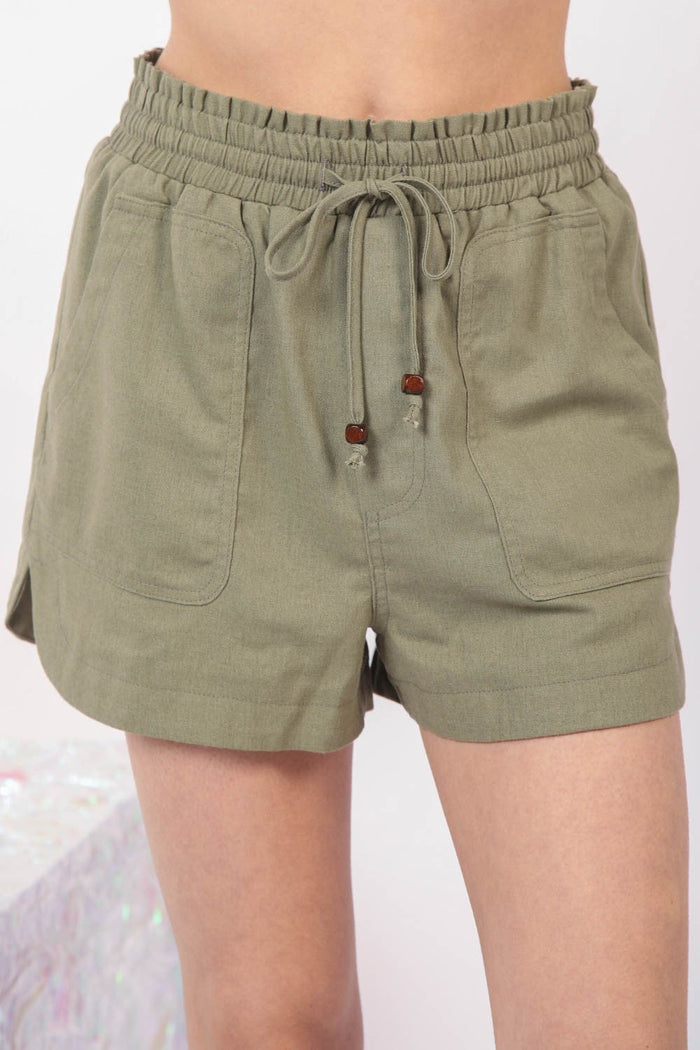 VERY J Drawstring Elastic Waist Linen Shorts Trandify Deal