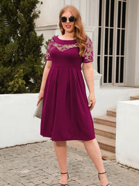 Plus Size Ruched Round Neck Short Sleeve Dress Trandify deal