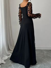 Elegant Sweetheart Neck Sheer Sleeve Maxi Dress for Women – Flowy Long Formal Gown