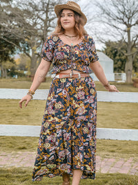 Plus Size Tie Neck Short Sleeve Top and Skirt Set Trandify deal