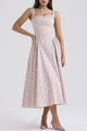 Blush pink floral square neck midi dress for women – USA summer wedding guest dress, wide straps, romantic style – TrandifyDeal