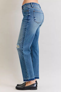 Women's Distressed Jeans | Mid Rise Patch & Repair Boyfriend Fit