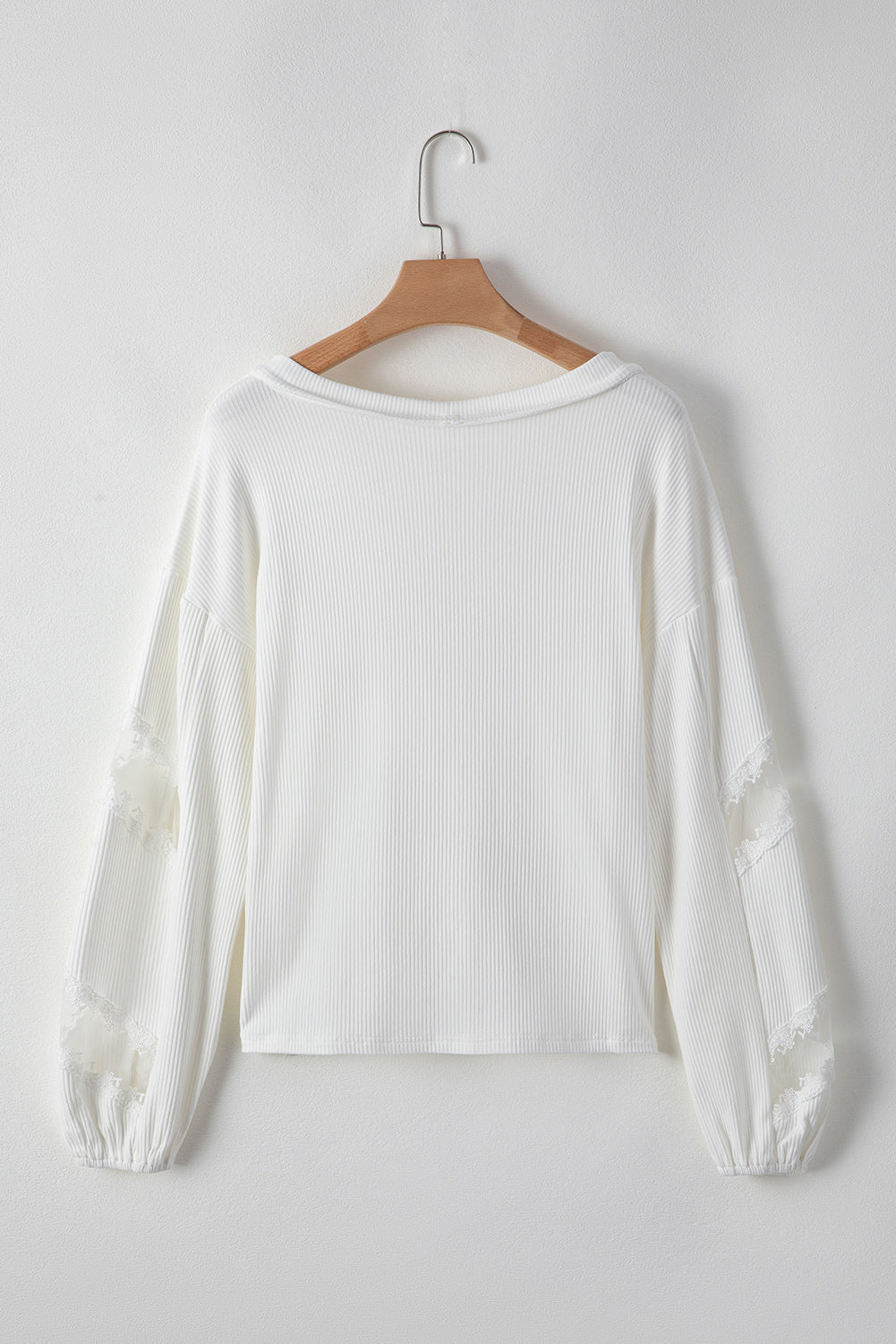 Lace Detail Drop Sleeve Ribbed Top Trandify Deal