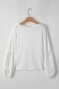 Lace Detail Drop Sleeve Ribbed Top Trandify Deal