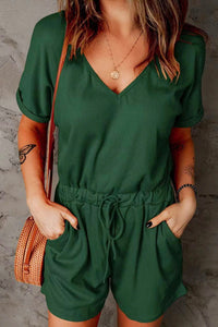 Women’s Drawstring V-Neck Romper – Summer Casual Outfit – Trandifydeal