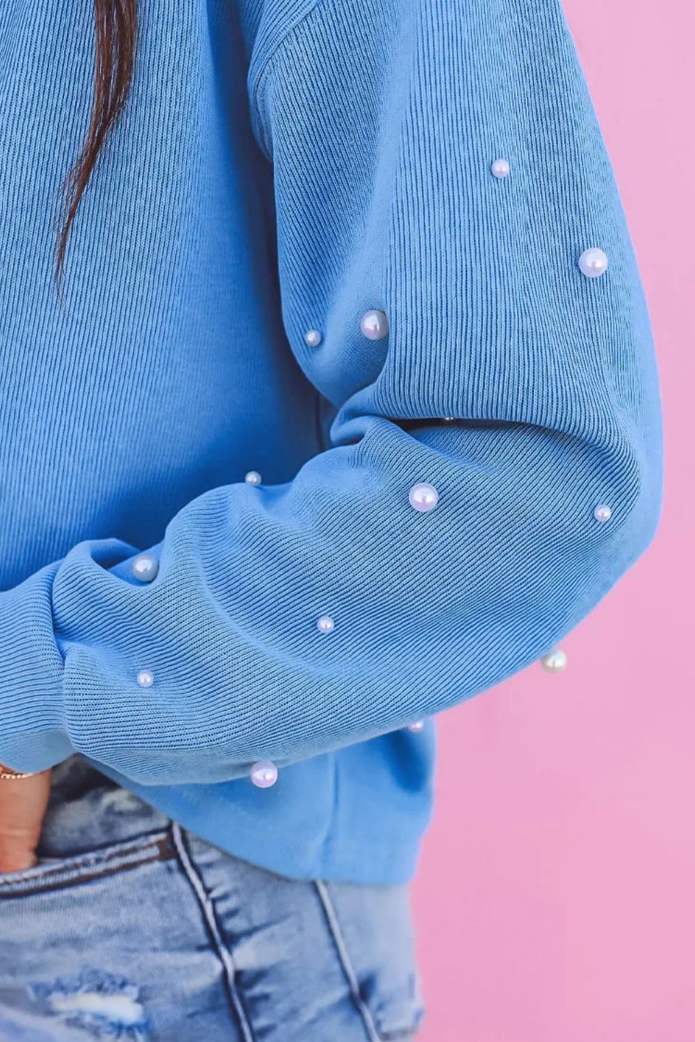 Pearl Detail Long Sleeve Sweatshirt Trandify Deal