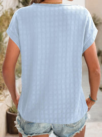 Textured Round Neck Short Sleeve Top Trandify deal