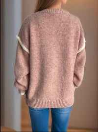 Contrast Trim Round Neck Dropped Shoulder Sweater Trandify Deal