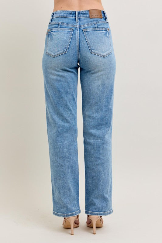 Plus Size Tummy Control Jeans: Vintage Wash Straight Leg