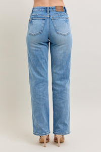 Plus Size Tummy Control Jeans: Vintage Wash Straight Leg