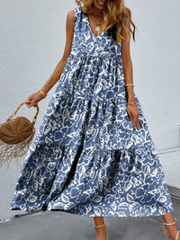 FAM-FAM Tiered Printed V-Neck Sleeveless Dress Trandify deal