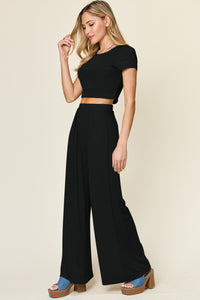 Double Take Full Size Round Neck Top and Pants Set Trandify deal