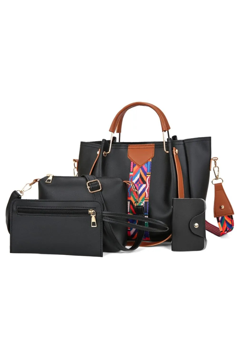 Women’s 4-Piece Geometric Strap Bag Set in trendy designs – Crossbody and Shoulder Bags