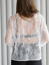 Elegant Sheer Lace Long Sleeve Blouse for Women – Floral Boho Chic Top