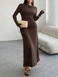 Devine Ruched Long Sleeve Maxi Dress Trandify Deal
