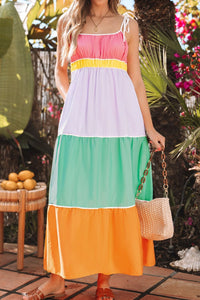 Color Block Flowy Tiered Maxi Dress with Pockets for Women – Boho Summer Dress – Trendy Casual Outfit – TrandifyDeal