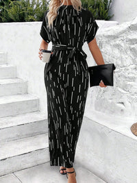 Trendy Printed Mock Neck Jumpsuit for Women – Fashionable Wide-Leg Design – Trandifydeal