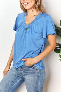 Double Take Ruched V-Neck Short Sleeve T-Shirt Trandify deal