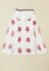 Drawstring Flower Hooded Knit Top Trandify Deal