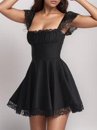 Lace Detail Square Neck Cap Sleeve Mini Dress Trandify Deal