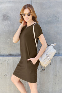 Basic Bae Full Size Round Neck Short Sleeve Dress with Pockets Trandify deal