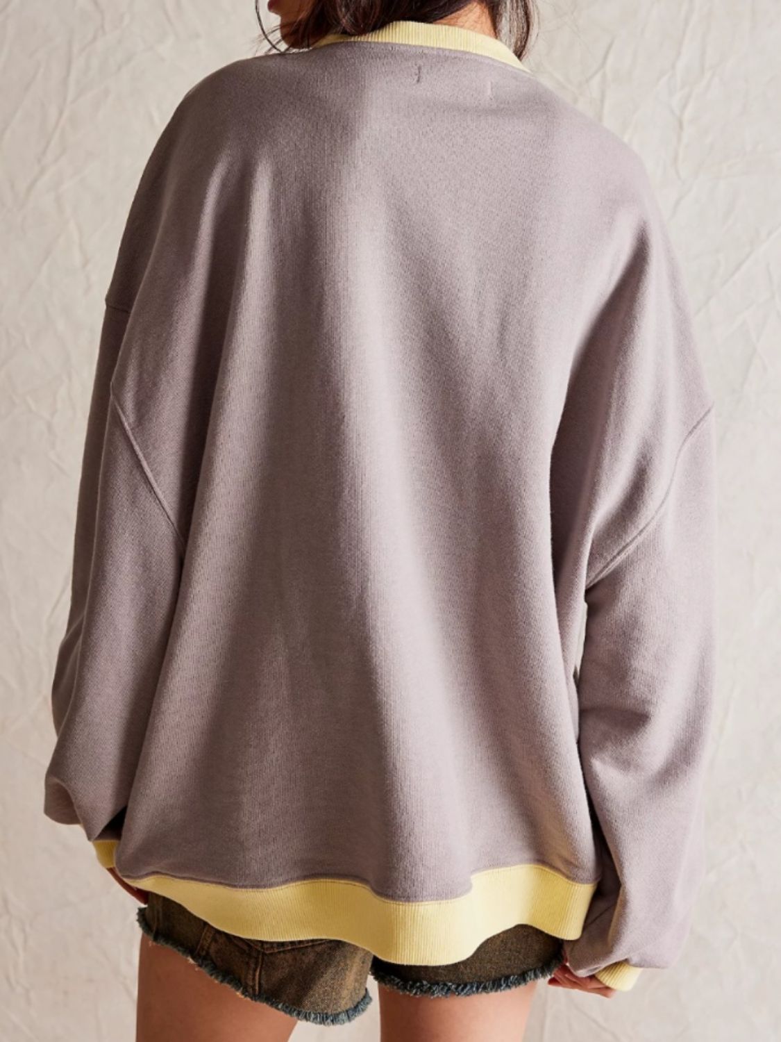 Contrast Trim Round Neck Long Sleeve Sweatshirt Trandify Deal