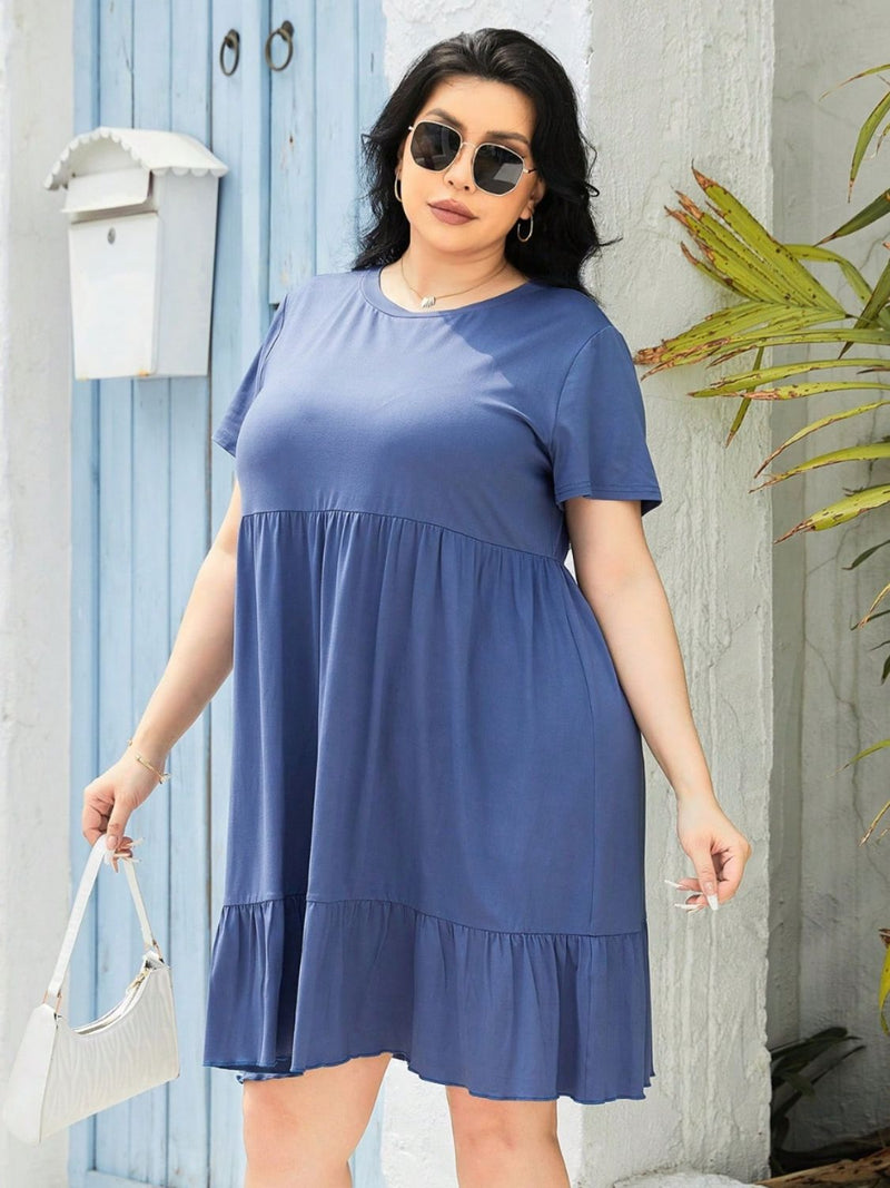 Plus Size Round Neck Short Sleeve Dress Trandify deal