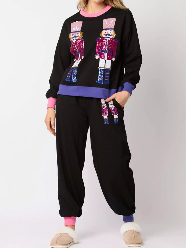Women's Sequin Loungewear Set - Nutcracker Holiday Pajamas