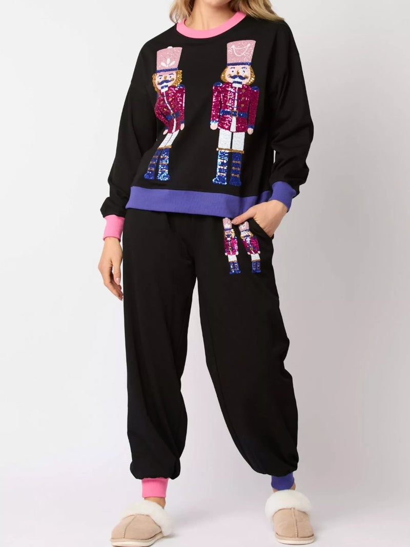 Women's Sequin Loungewear Set - Nutcracker Holiday Pajamas
