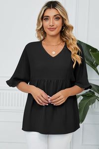 Peplum V-Neck Half Sleeve T-Shirt Trandify deal