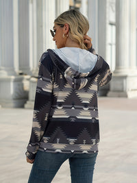Geometric Zip Up Long Sleeve Hooded Jacket Trandify Deal