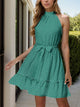 Frill Grecian Neck Tie Waist Mini Dress Trandify Deal