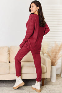 Basic Bae Full Size Notched Long Sleeve Top and Pants Set Trandify Deal